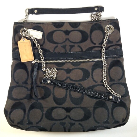 Coach Purse Bag Black Fabric Shoulder Strap & Chain Logo Old Money G1282-21161 - Picture 1 of 14